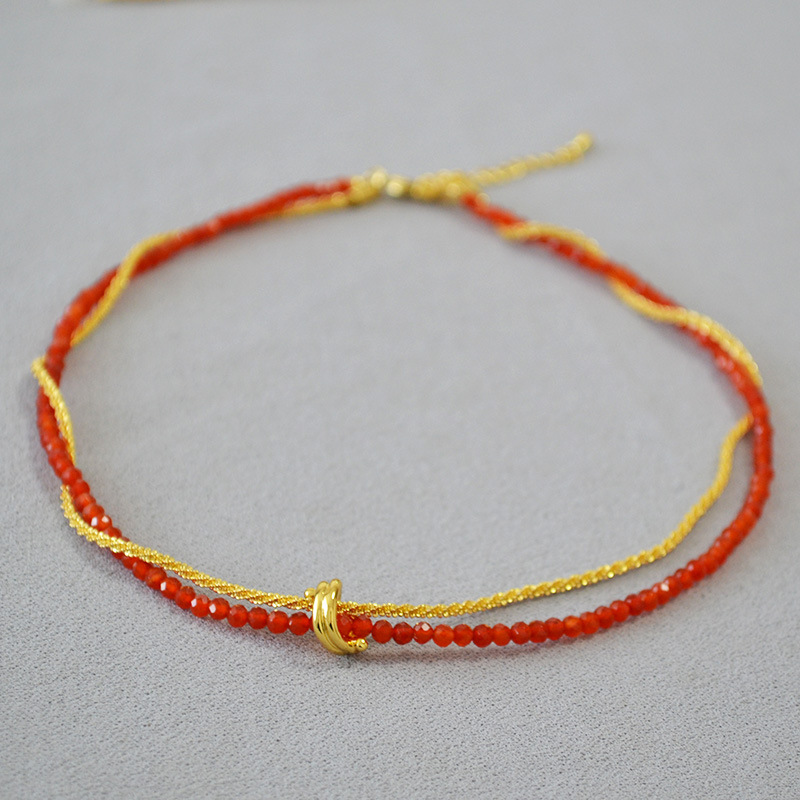 AMITA Französisches rotes Achat-Seilkettenarmband für Damen