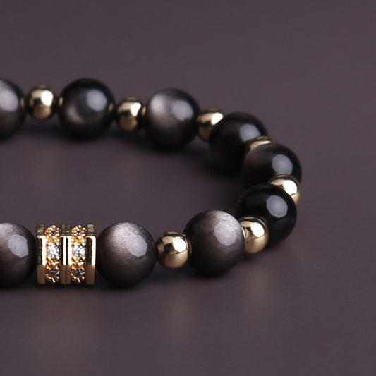 AMITA 5A Grade Natural Silver Obsidian Bracelet – Aura Cleansing & Inner Stability