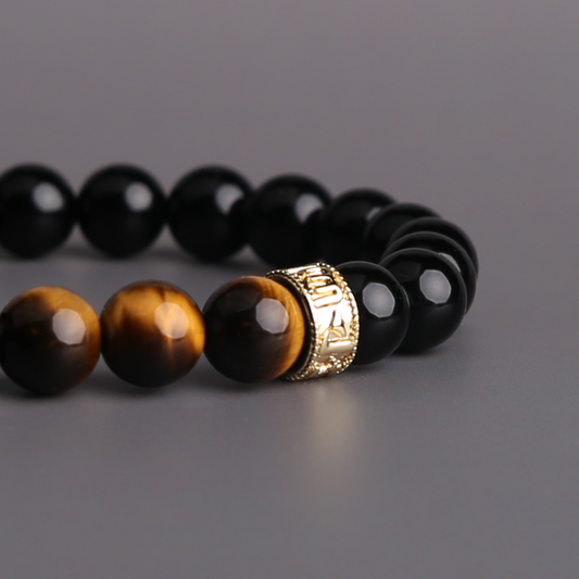 AMITA 5A Grade Natural Tiger Eye & Black Onyx Men’s Beaded Bracelet – Grounded Courage & Calm Focus