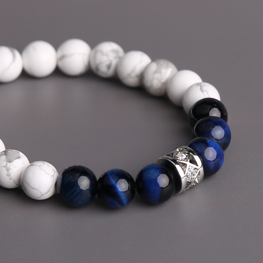 AMITA Blue Tiger Eye & White Turquoise Bracelet – Calm Strength & Pure Vitality