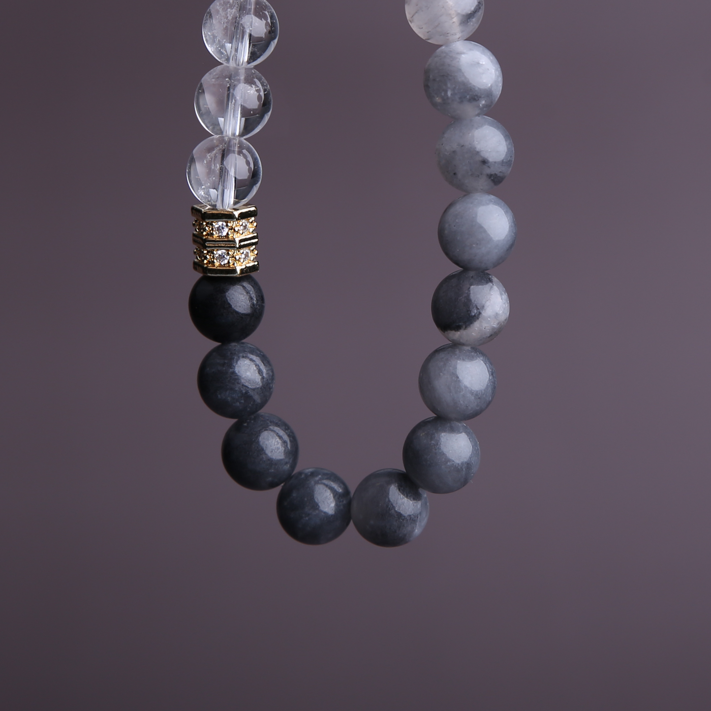 AMITA Clear Quartz & Cloud Crystal Gradient Bracelet – Clarity Ignited, Calm Embraced