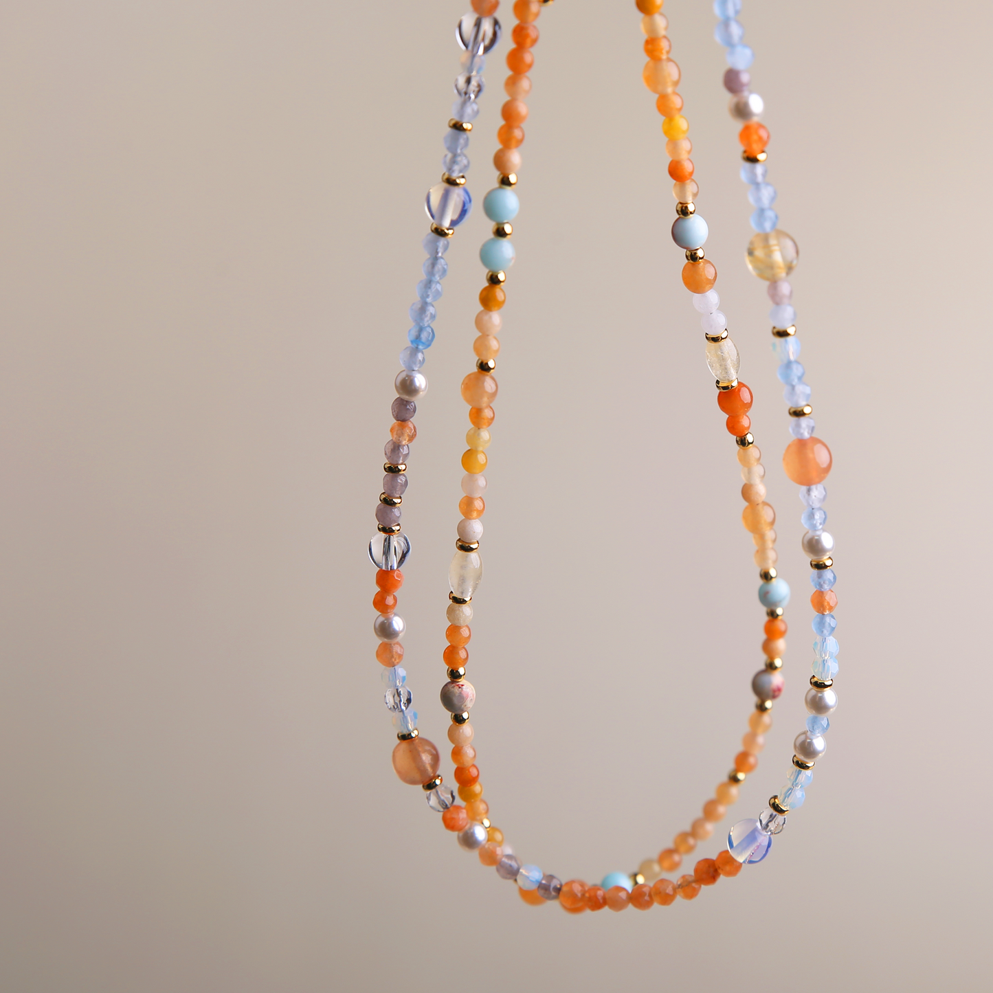 AMITA Wisdom & Vitality Aquamarine Multigem Beaded Dunhuang Murals Color Necklace