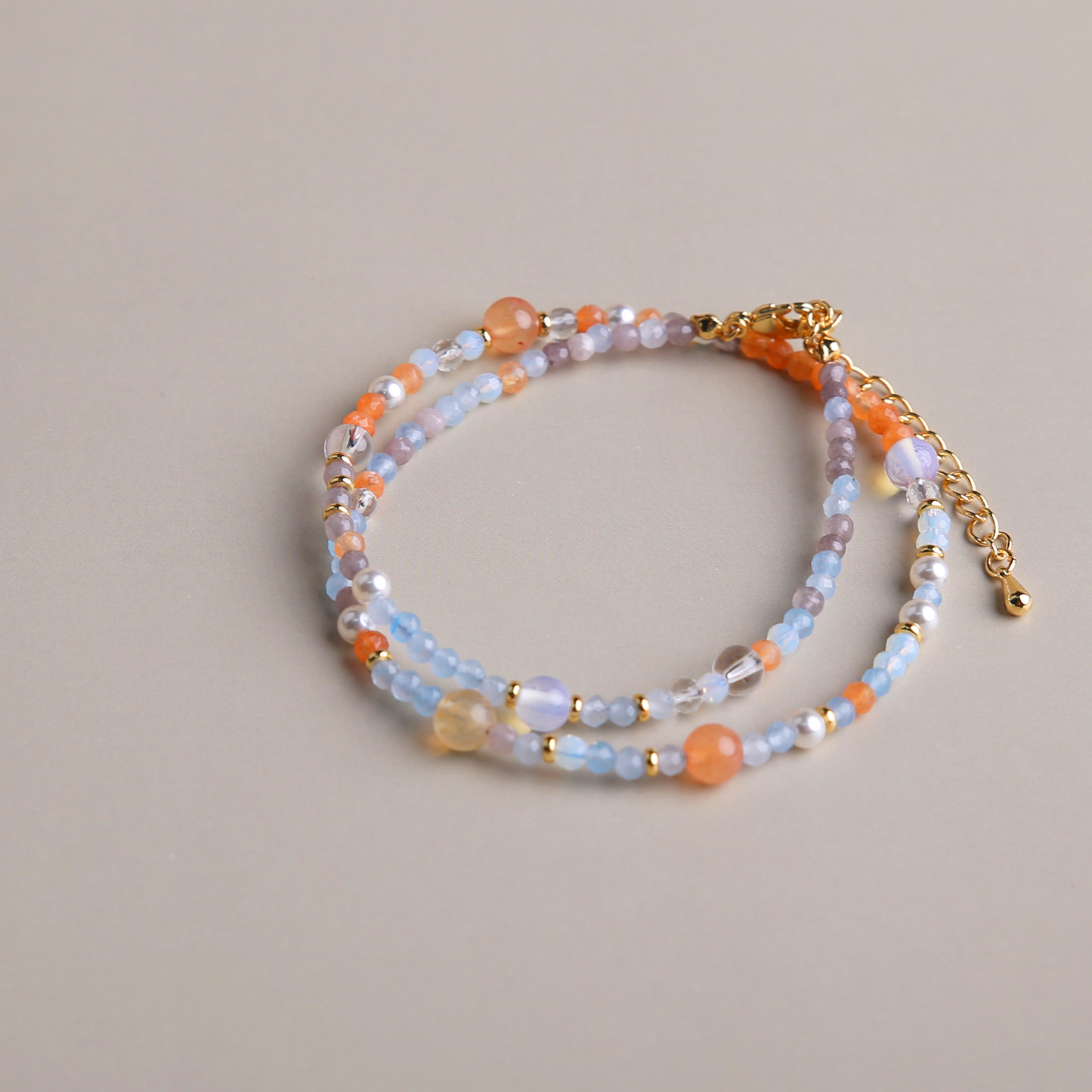 AMITA Wisdom & Vitality Aquamarine Multigem Beaded Dunhuang Murals Color Necklace