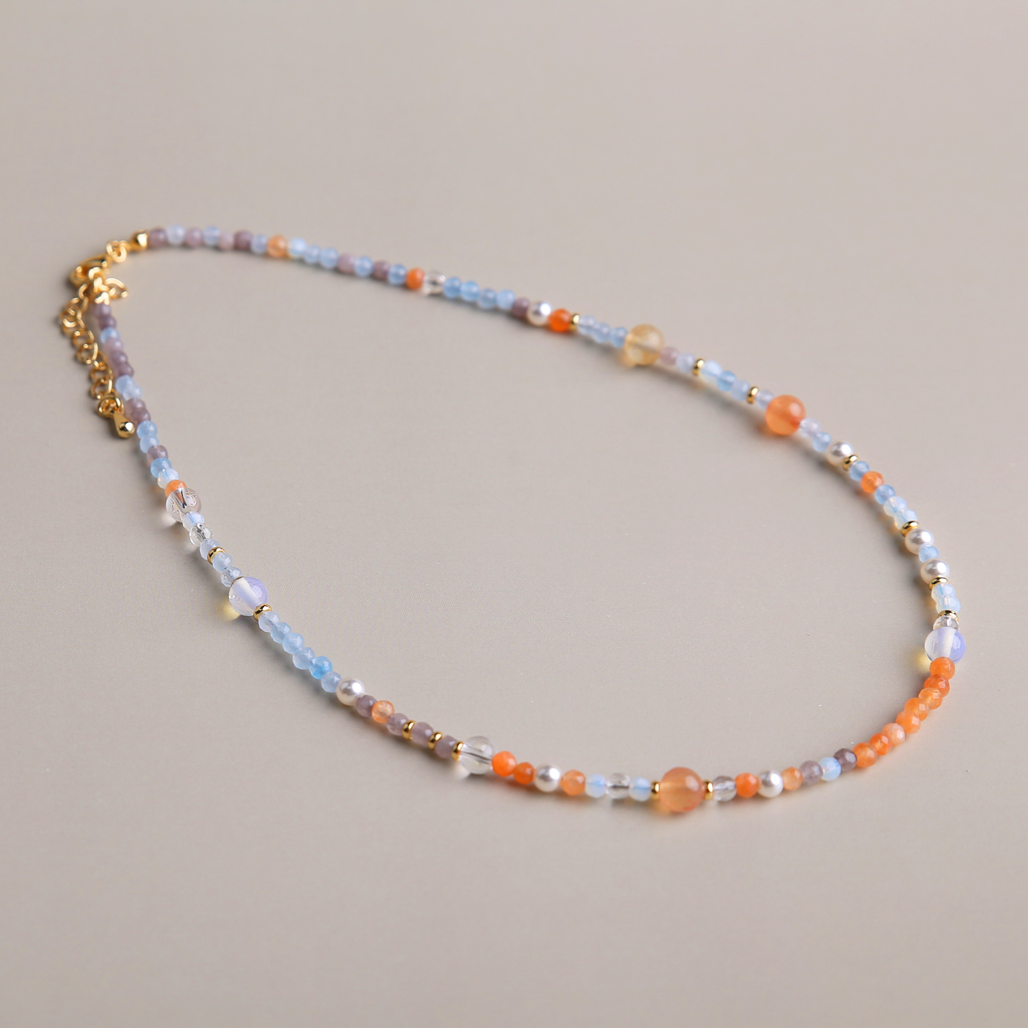 AMITA Wisdom & Vitality Aquamarine Multigem Beaded Dunhuang Murals Color Necklace