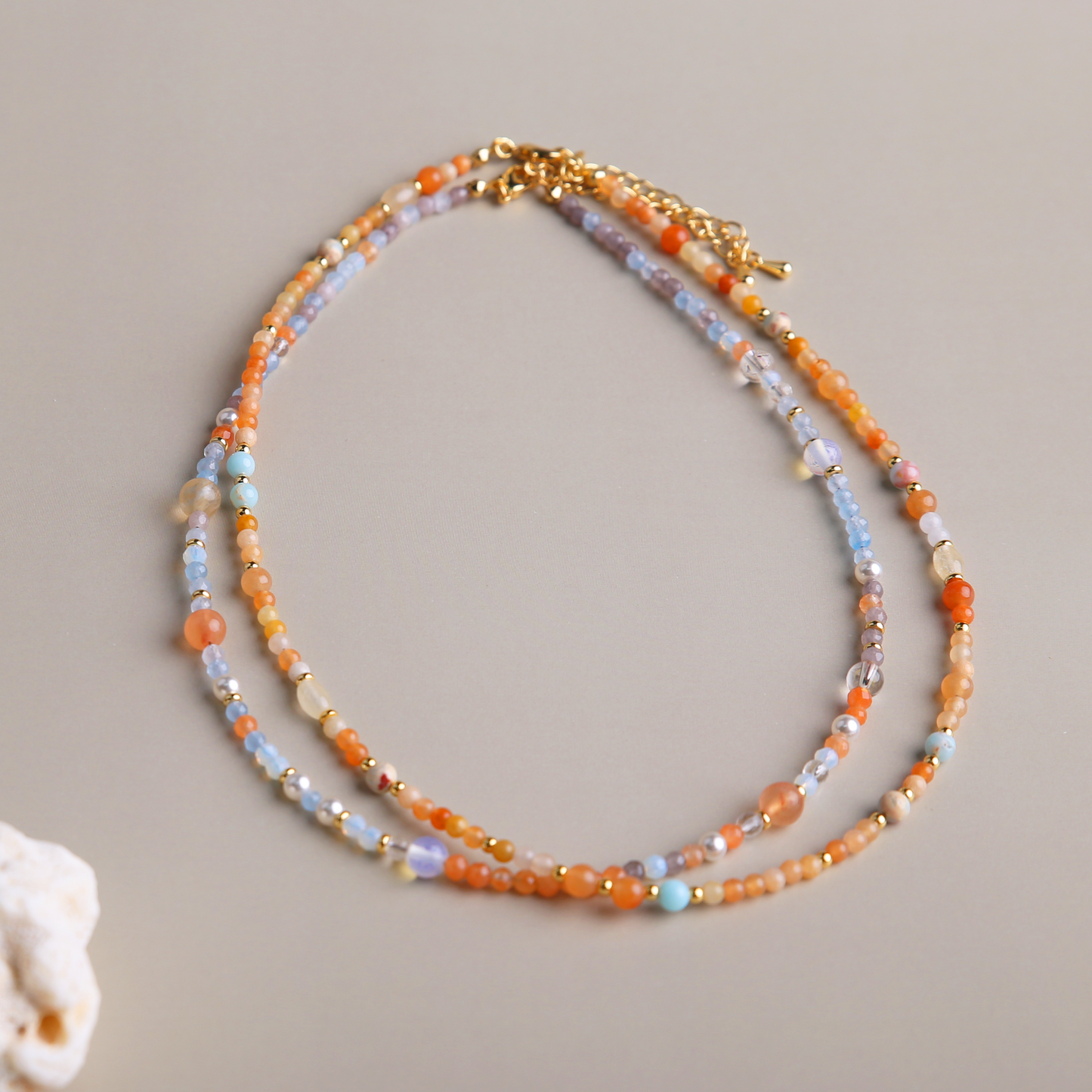 AMITA Wisdom & Vitality Aquamarine Multigem Beaded Dunhuang Murals Color Necklace