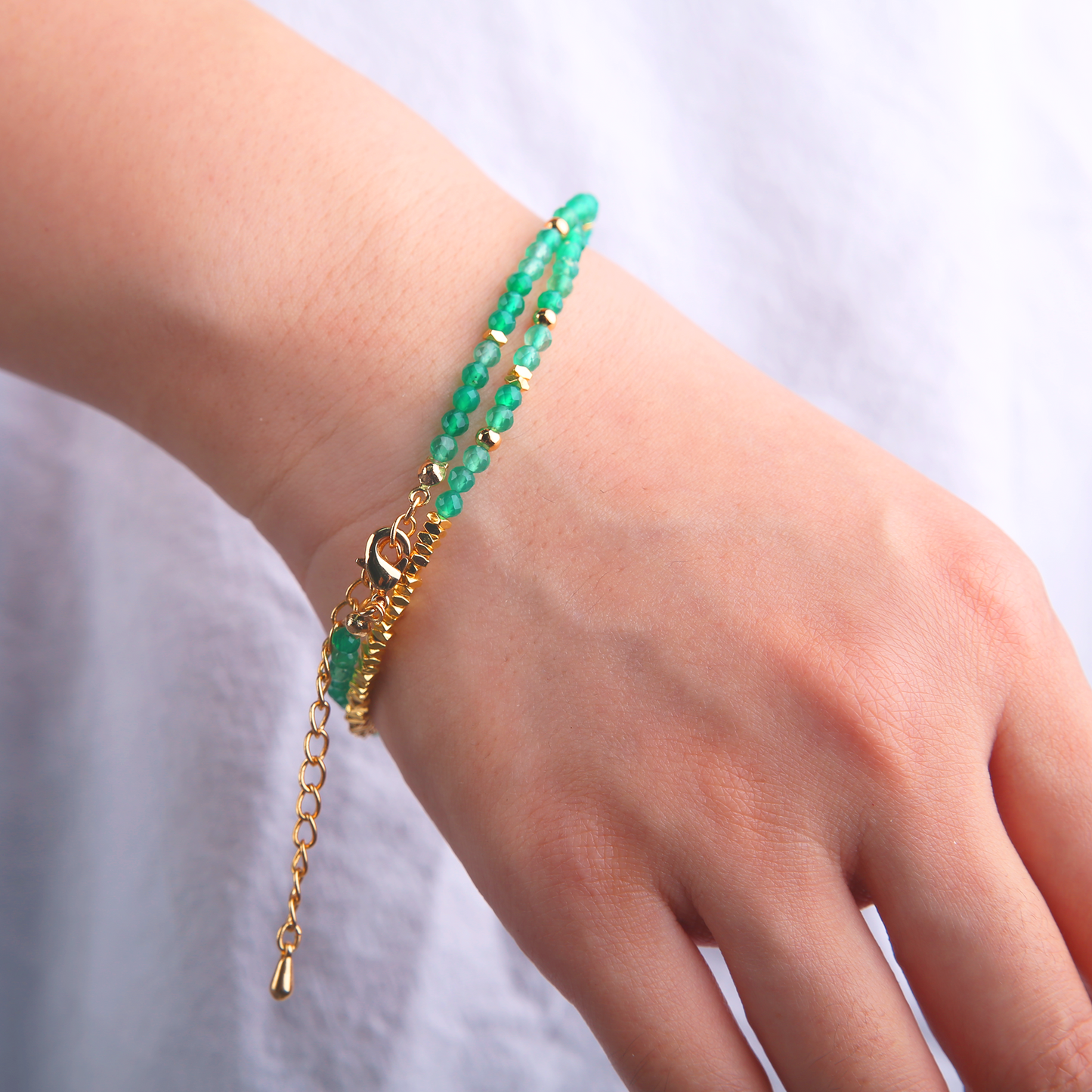 AMITA Green Agate & Silver Bead Necklace – Vitality Flourishing & Harmonious Balance