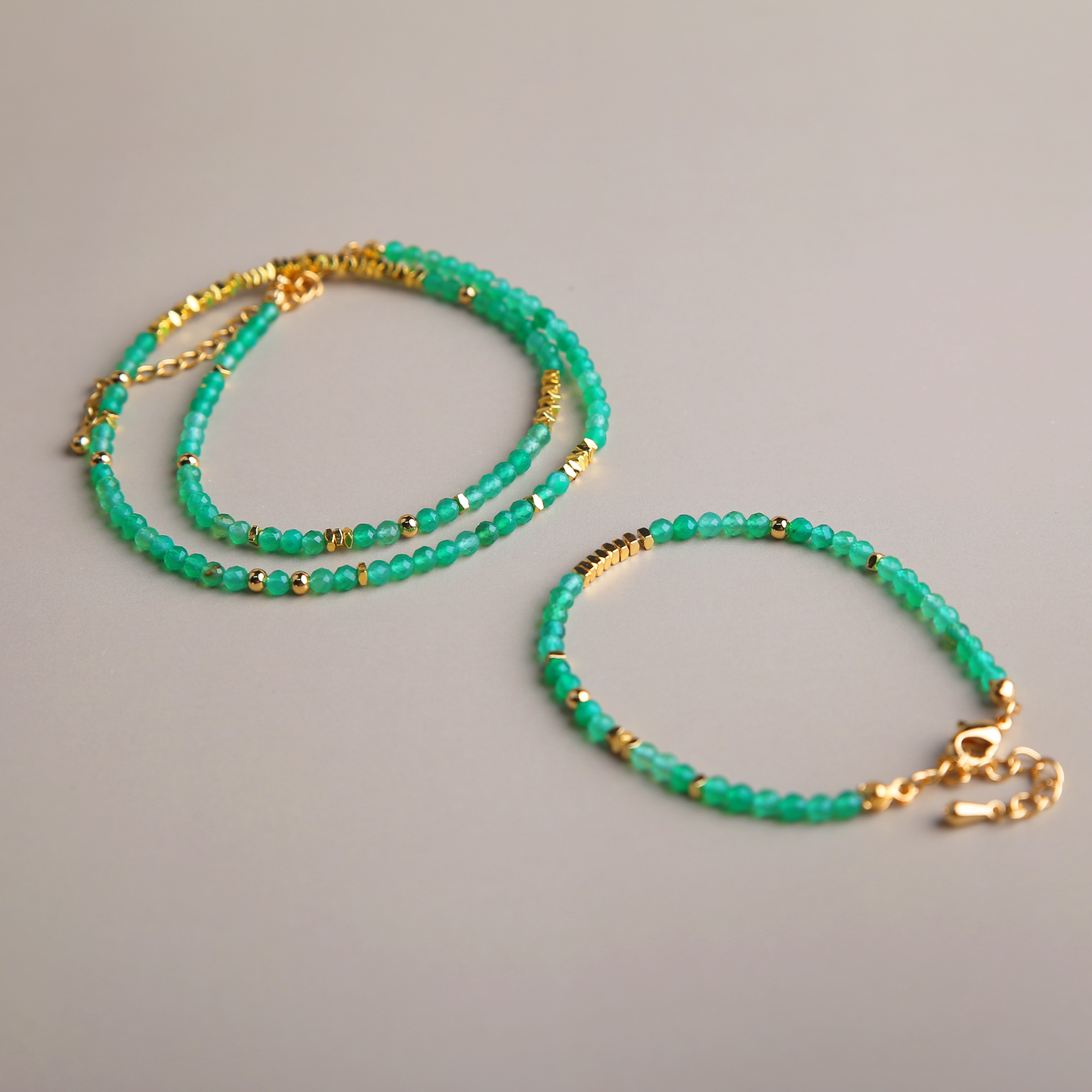 AMITA Green Agate & Silver Bead Necklace – Vitality Flourishing & Harmonious Balance