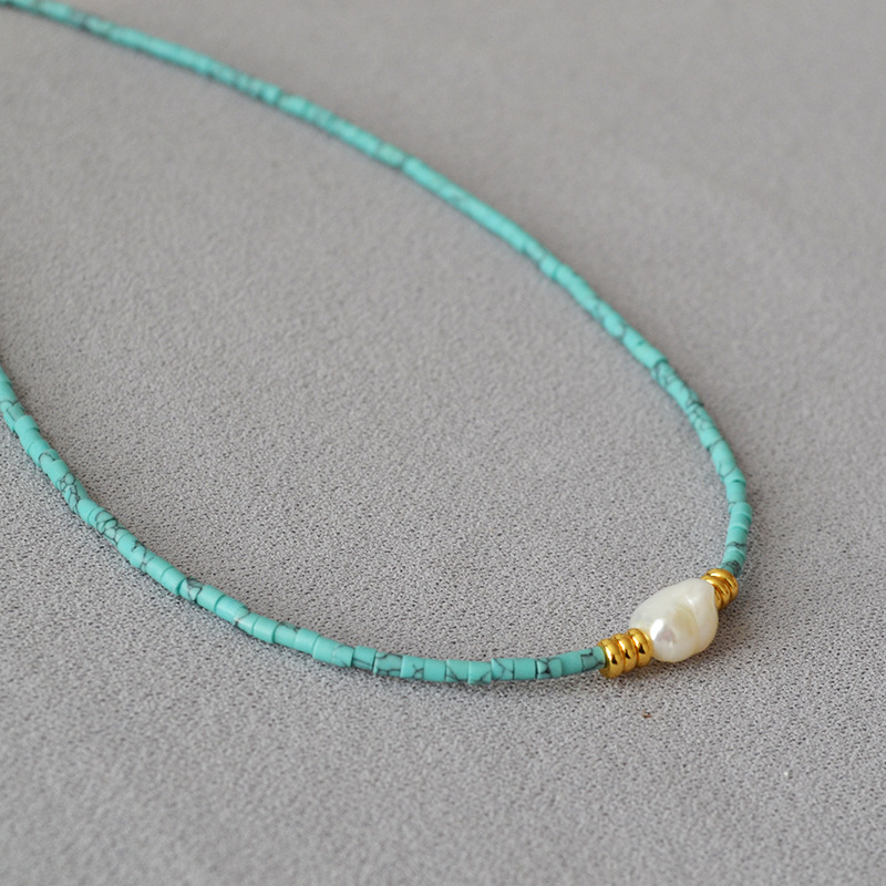 AMITA Turquoise & Baroque Pearl French Necklace – Wisdom Illumined & Soul Purified