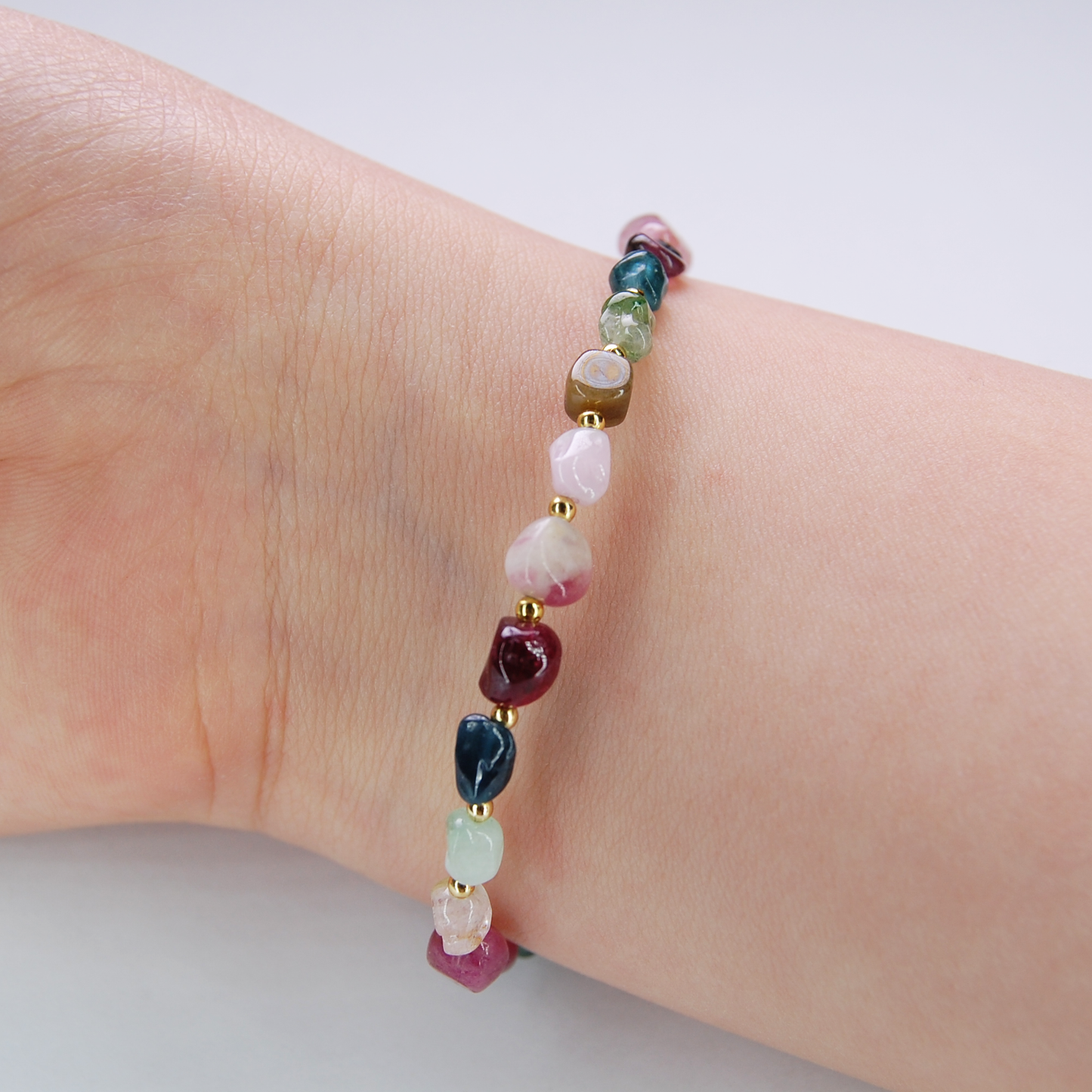 AMITA Candy-Colored Tourmaline Stretch Bracelet – Lucky Charm & Cheerful Energy Flow
