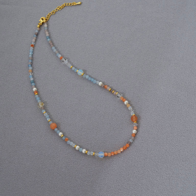 AMITA Halskette mit blauen und orangefarbenen Edelsteinperlen für Damen