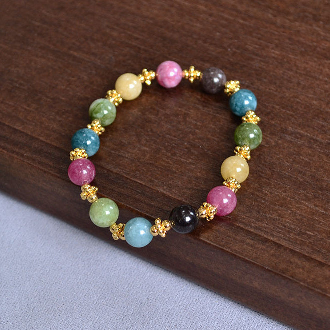 AMITA Colorful Tourmaline Handmade Beaded Bracelet – Multi-Dimensional Protection & Vibrant Energy Flow