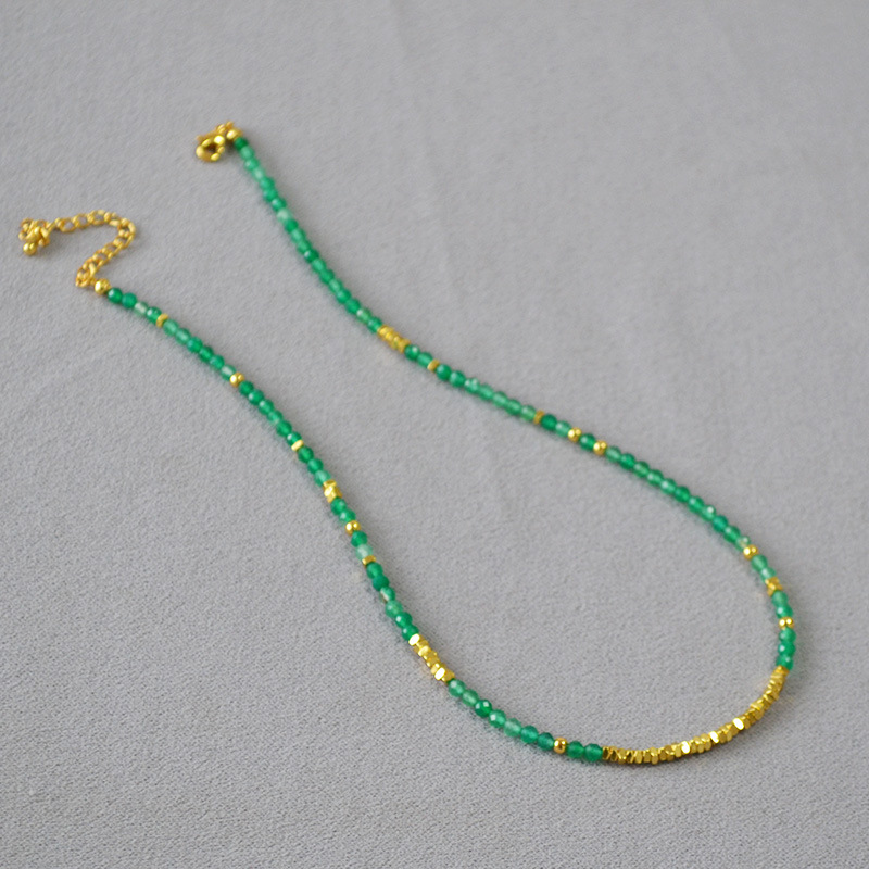 AMITA Green Agate & Silver Bead Necklace for Women