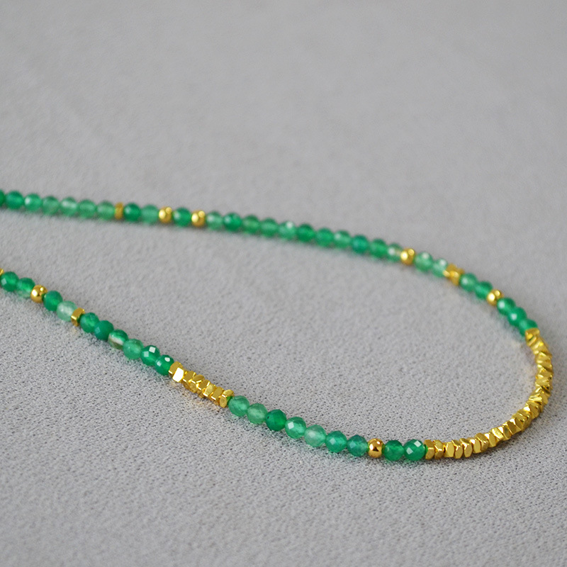 AMITA Green Agate & Silver Bead Necklace for Women