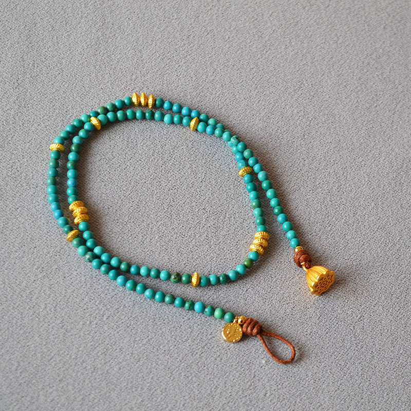 AMITA Chinese Style Turquoise Lotus Seedpod Necklace – Serenity & Spiritual Protection