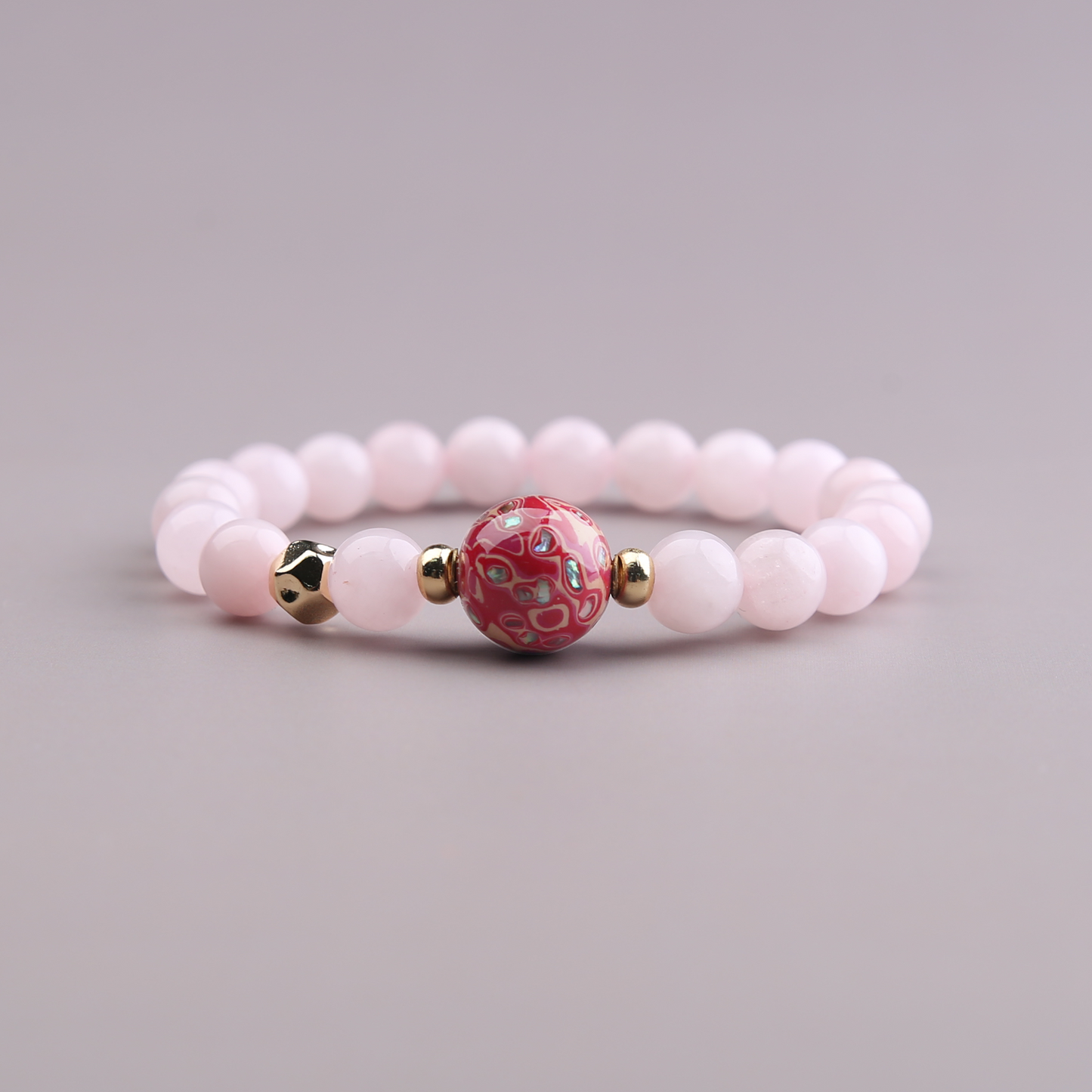 AMITA Rose Quartz & One-of-a-Kind Lacquer Bead Bracelet – Handcrafted Accessories for Love Enhancement & Luck-Bringing