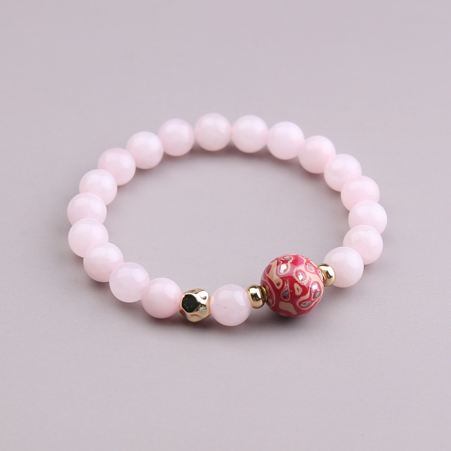 AMITA Rose Quartz & One-of-a-Kind Lacquer Bead Bracelet – Handcrafted Accessories for Love Enhancement & Luck-Bringing