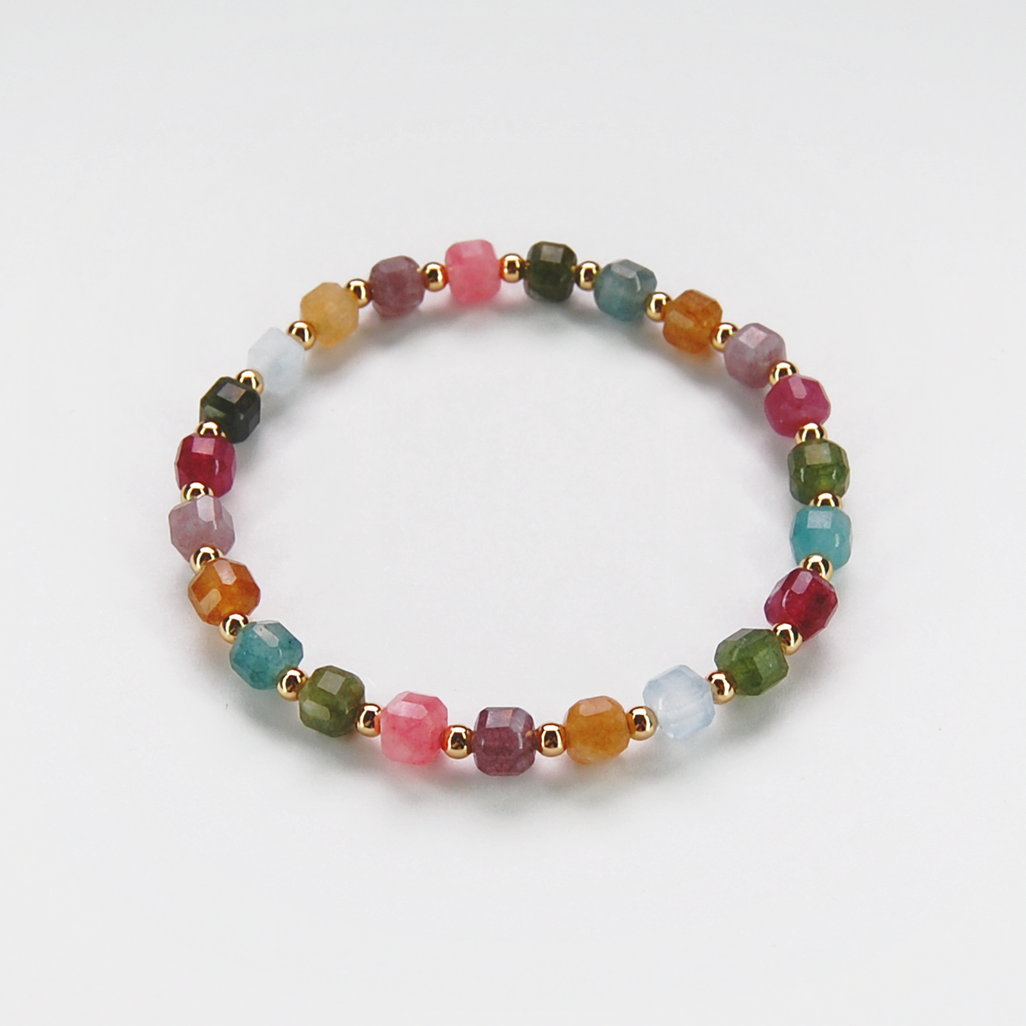 AMITA Französisches Retro-Armband mit geometrischem, mehrfarbigem Turmalin, elastisch, für Damen