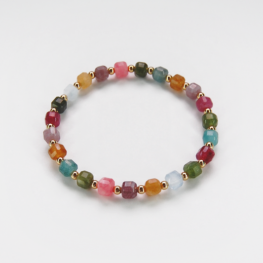 AMITA Französisches Retro-Armband mit geometrischem, mehrfarbigem Turmalin, elastisch, für Damen
