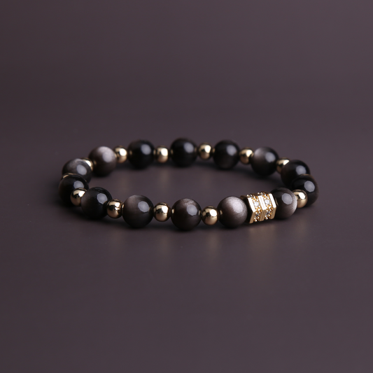 AMITA 5A Grade Natural Silver Obsidian Bracelet – Aura Cleansing & Inner Stability