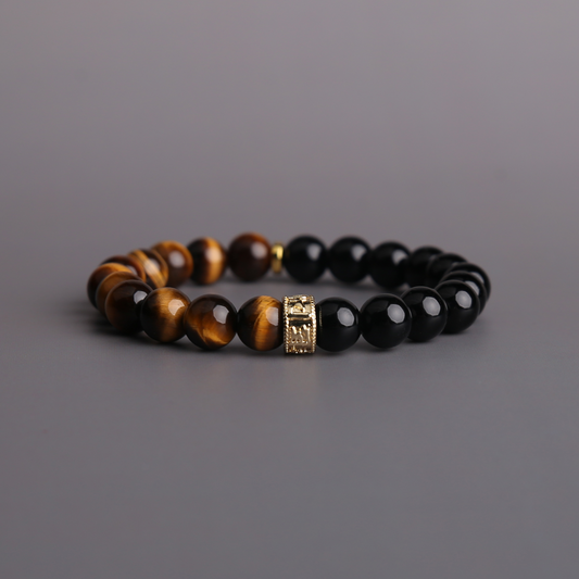 AMITA 5A Grade Natural Tiger Eye & Black Onyx Men’s Beaded Bracelet – Grounded Courage & Calm Focus