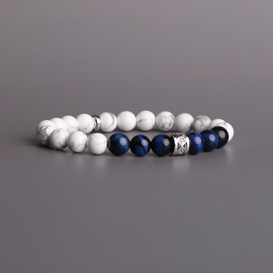 AMITA Blue Tiger Eye & White Turquoise Bracelet – Calm Strength & Pure Vitality