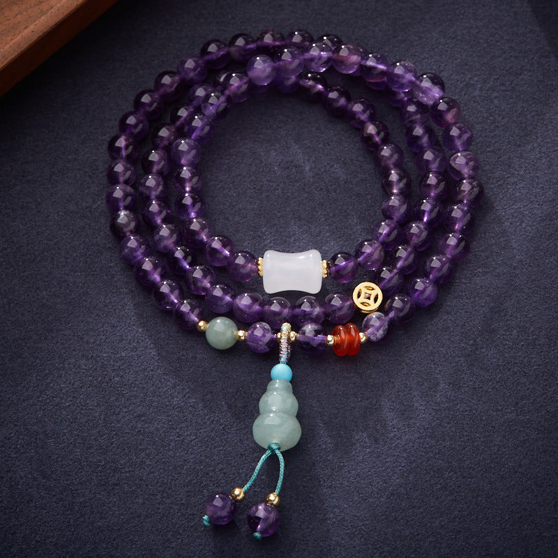 AMITA Amethyst Three-Circle Bracelet – Lucky Gourd & Coin Charms, Amplify intuition