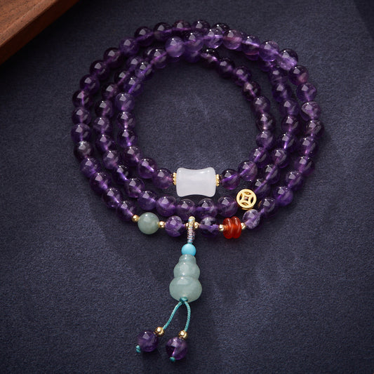 AMITA Amethyst Three-Circle Bracelet – Lucky Gourd & Coin Charms, Amplify intuition