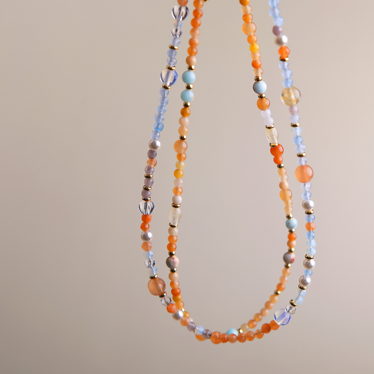 AMITA Wisdom & Vitality Aquamarine Multigem Beaded Dunhuang Murals Color Necklace
