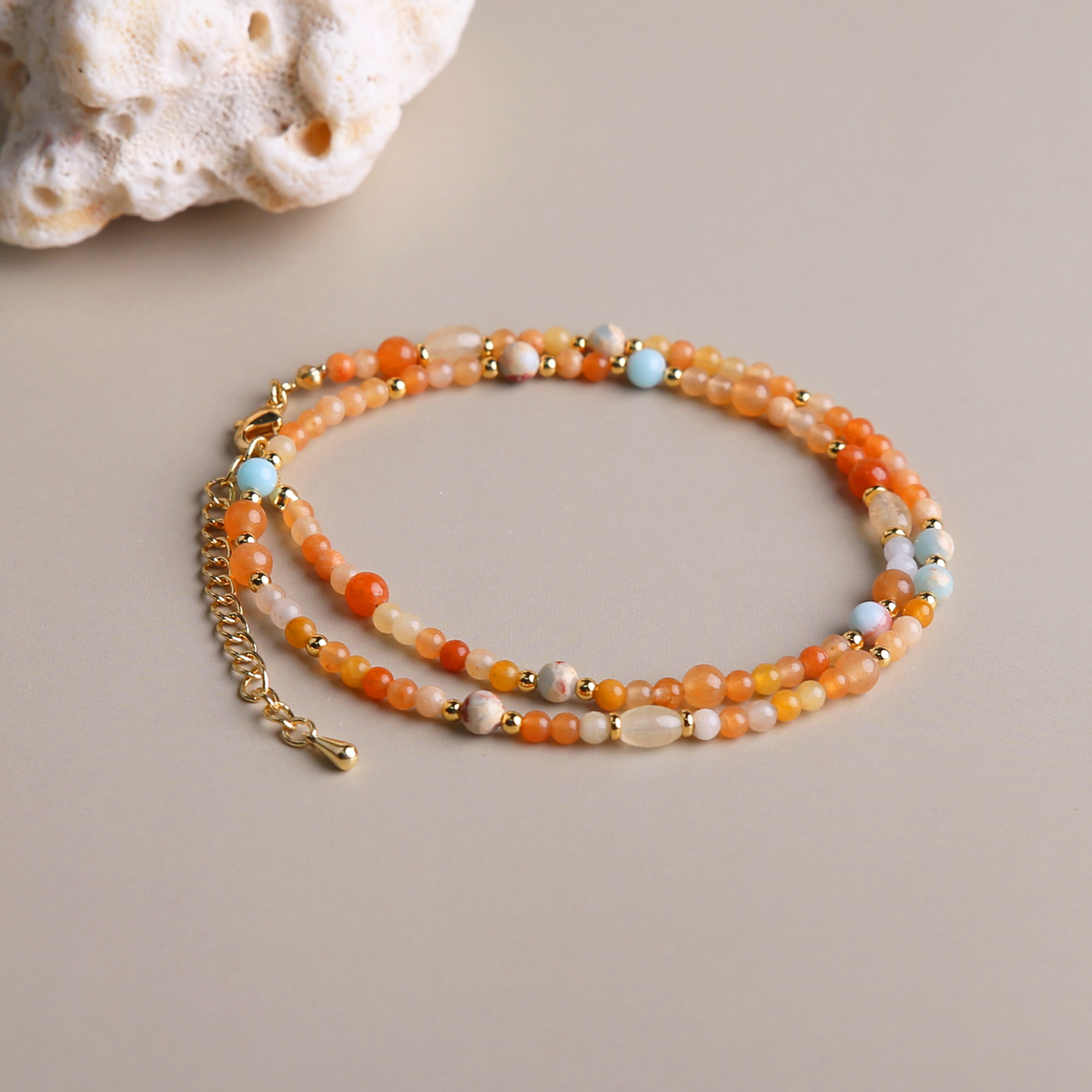 AMITA Wisdom & Vitality Aquamarine Multigem Beaded Dunhuang Murals Color Necklace