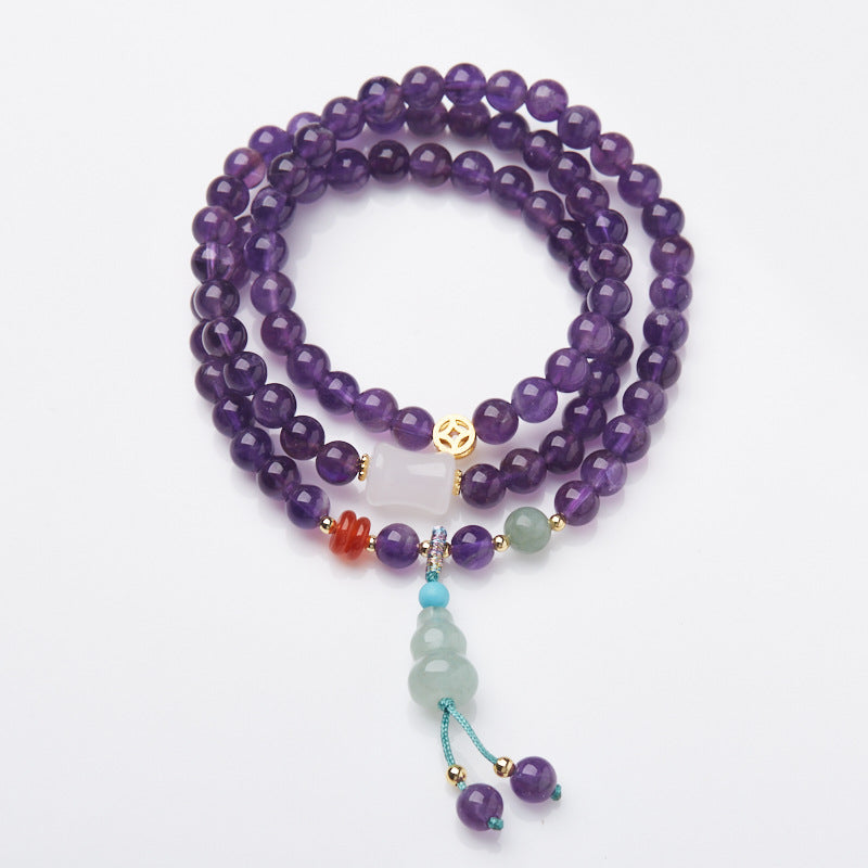 AMITA Amethyst Three-Circle Bracelet – Lucky Gourd & Coin Charms, Amplify intuition