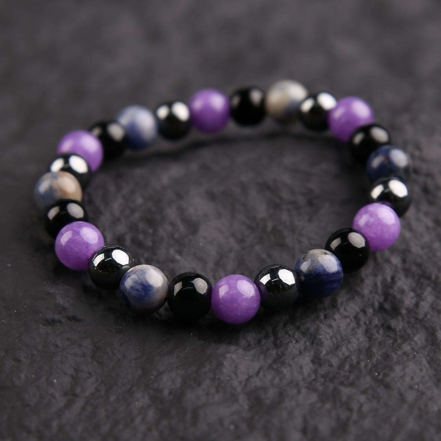 AMITA Black Obsidian & Amethyst Bracelet – Shielding Energy & Prosperity Flow