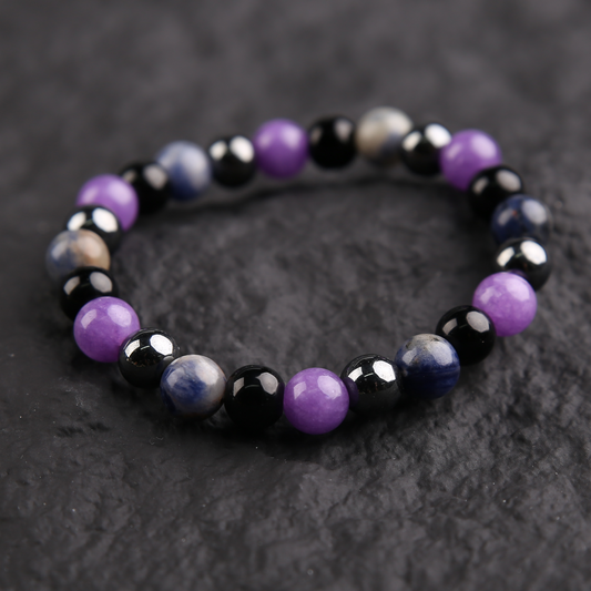 AMITA Black Obsidian & Amethyst Bracelet – Shielding Energy & Prosperity Flow