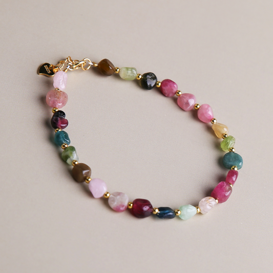 AMITA Candy-Colored Tourmaline Stretch Bracelet – Lucky Charm & Cheerful Energy Flow