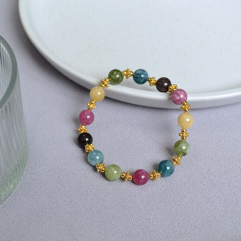 AMITA Colorful Tourmaline Handmade Beaded Bracelet – Multi-Dimensional Protection & Vibrant Energy Flow