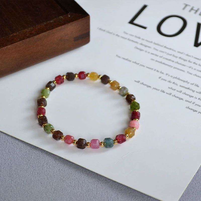 AMITA Französisches Retro-Armband mit geometrischem, mehrfarbigem Turmalin, elastisch, für Damen