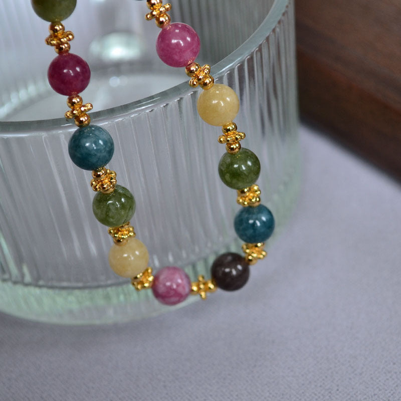AMITA Colorful Tourmaline Handmade Beaded Bracelet – Multi-Dimensional Protection & Vibrant Energy Flow