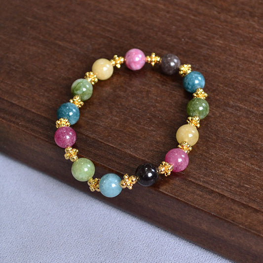 AMITA Colorful Tourmaline Handmade Beaded Bracelet – Multi-Dimensional Protection & Vibrant Energy Flow
