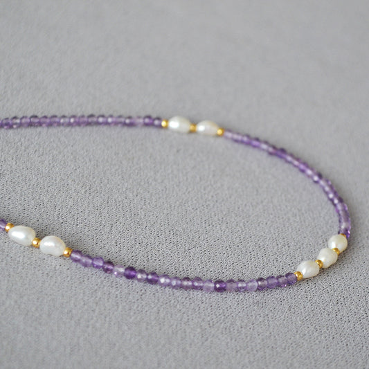 AMITA  Amethyst Pearl Beaded Necklace – Wisdom Awakening & Spiritual Elevation