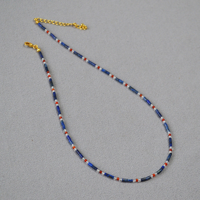 AMITA Lazurite Bead & Rhombus Pendant Double-Layered Necklace – Health Boost & Charisma Amplification